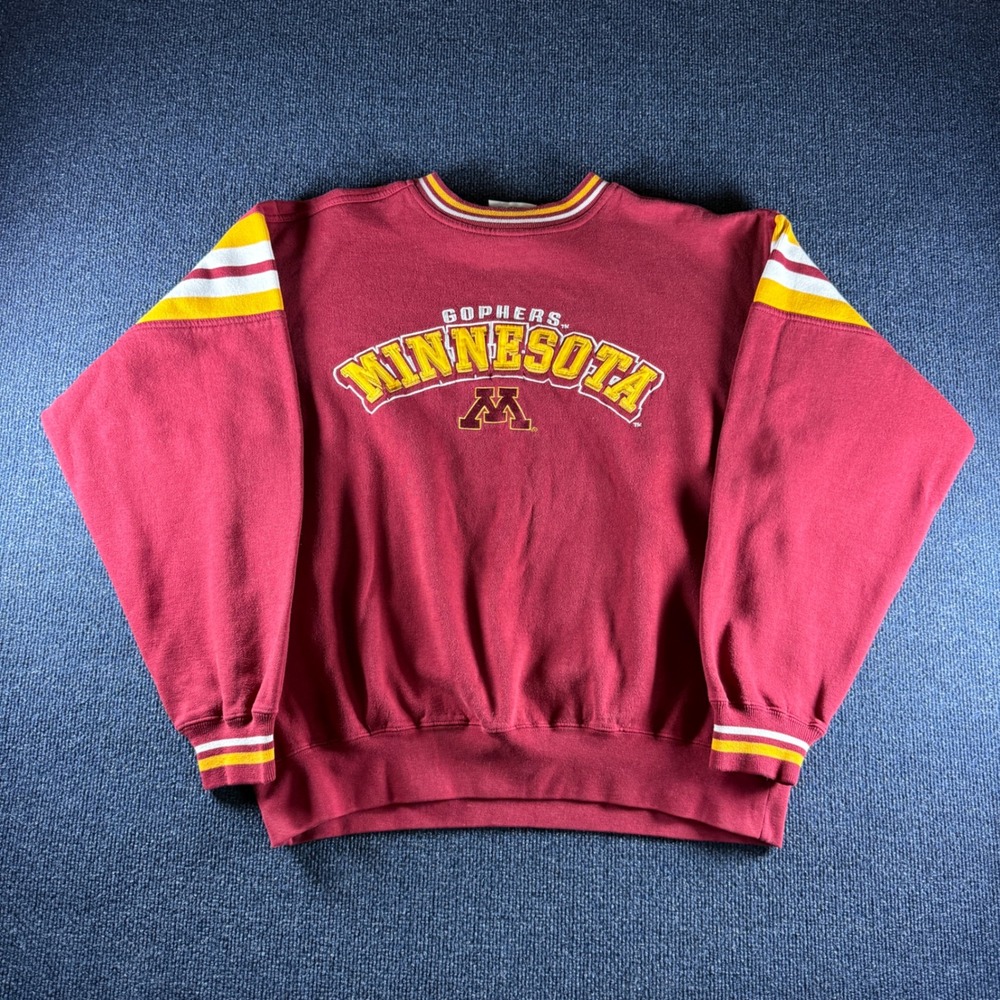 Vintage Lee Sport Minnesota Gophers Sweatshirt Maroon Gold Striped Crewneck Mens